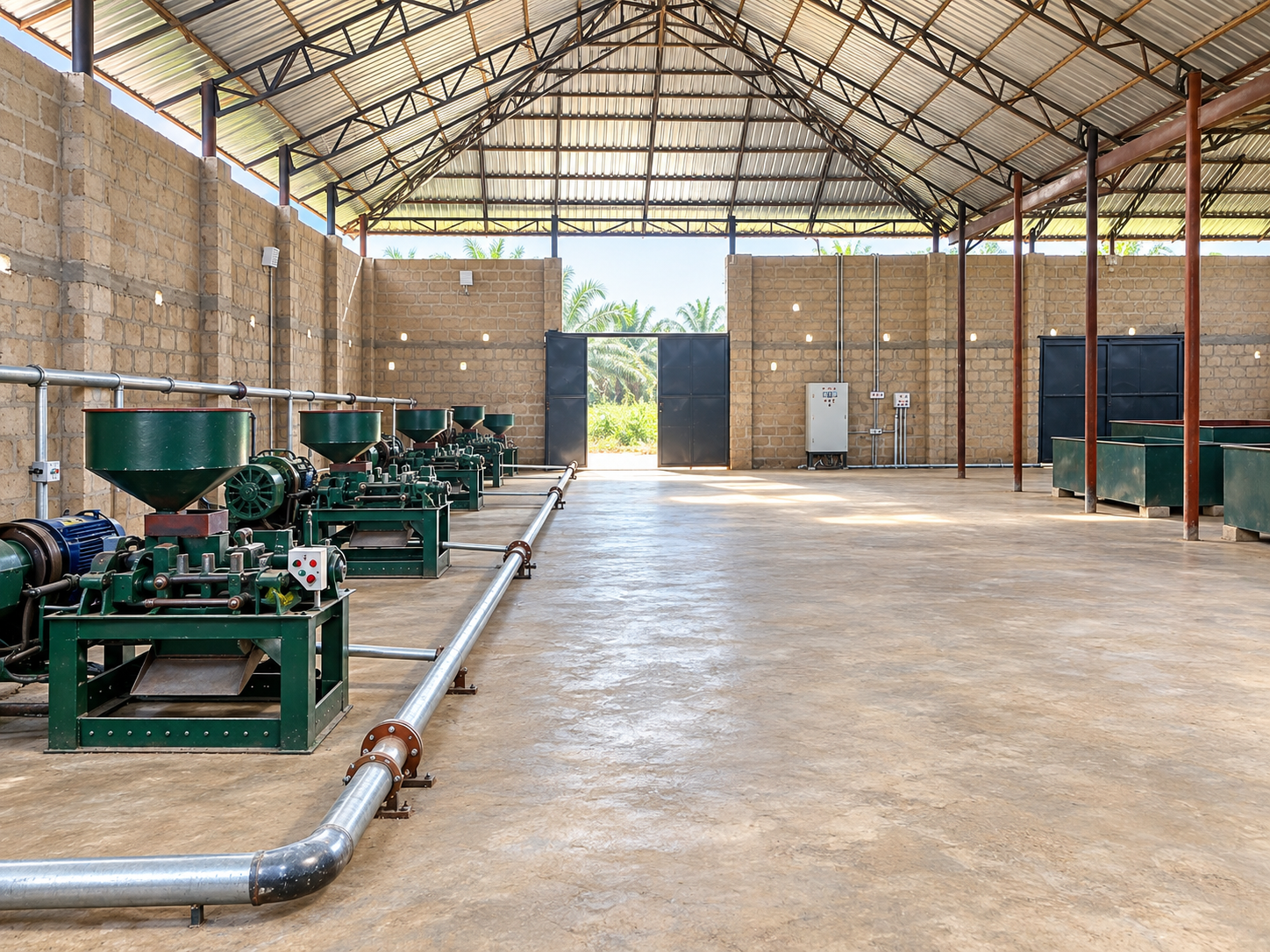 Illustrative facility view based on ADUWAOSA’s current processing shed and equipment layout.